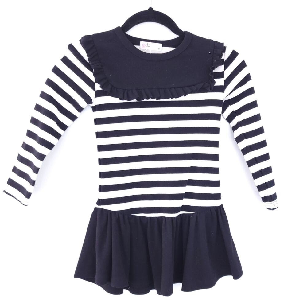 Girls Black and White Sweater Tunic Size 8, Long Sleeve, Stripe, Solid Sleeves